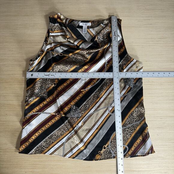 WHBM Gold Chain Print Sleeveless Blouse XL Satin Baroque Leopard Striped Top - Picture 6 of 8
